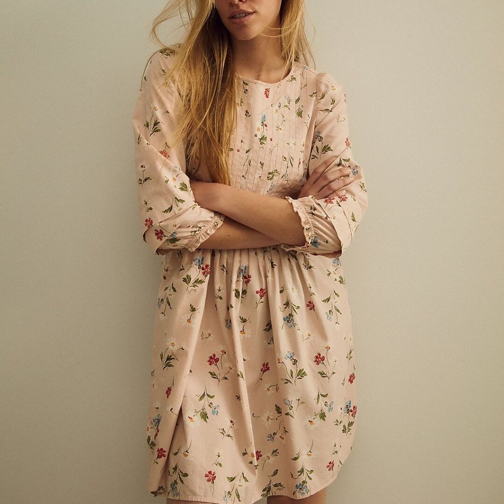 PINTUCK PUFF-SLEEVE MINI DRESS IN SEASIDE FLORAL MADEWELL